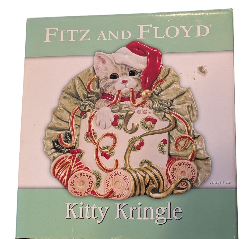Vintage Ceramic Fitz & Floyd Essentials Kitty Kringle Christmas Serving‎ Platter